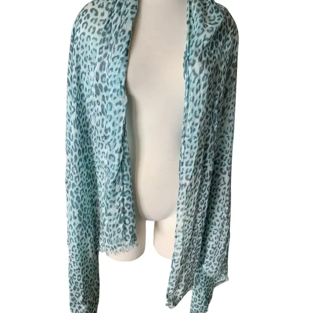 Express Aqua & Teal Animal Print Long, Light Weight Scarf, Cover, Up, Wrap NEW